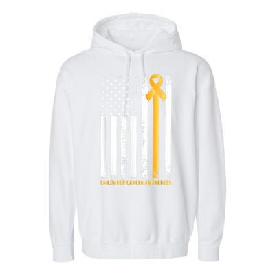 Ribbon In A Flag, Childhood Cancer Awareness Garment-Dyed Fleece Hoodie