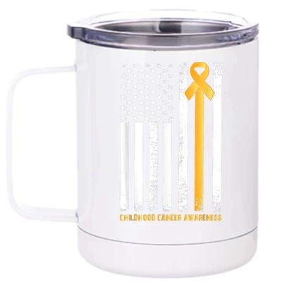 Ribbon In A Flag, Childhood Cancer Awareness 12 oz Stainless Steel Tumbler Cup