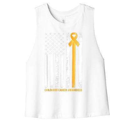 Ribbon In A Flag, Childhood Cancer Awareness Women's Racerback Cropped Tank