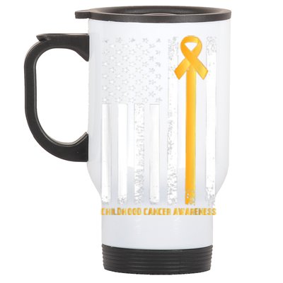 Ribbon In A Flag, Childhood Cancer Awareness Stainless Steel Travel Mug