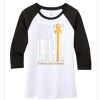 Ribbon In A Flag, Childhood Cancer Awareness Women's Tri-Blend 3/4-Sleeve Raglan Shirt