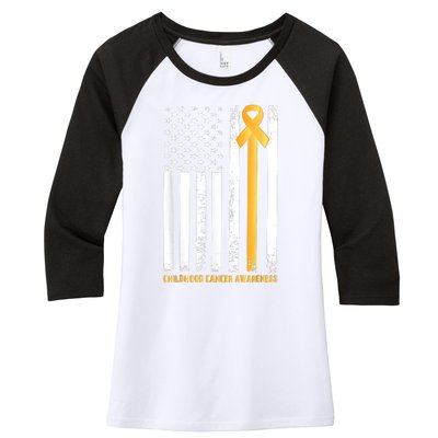 Ribbon In A Flag, Childhood Cancer Awareness Women's Tri-Blend 3/4-Sleeve Raglan Shirt