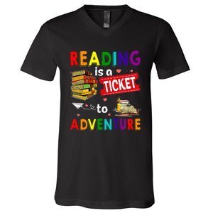 Reading Is A Ticket To Adventure funny Teacher Book V-Neck T-Shirt