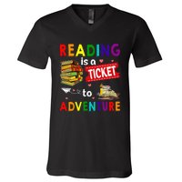 Reading Is A Ticket To Adventure funny Teacher Book V-Neck T-Shirt