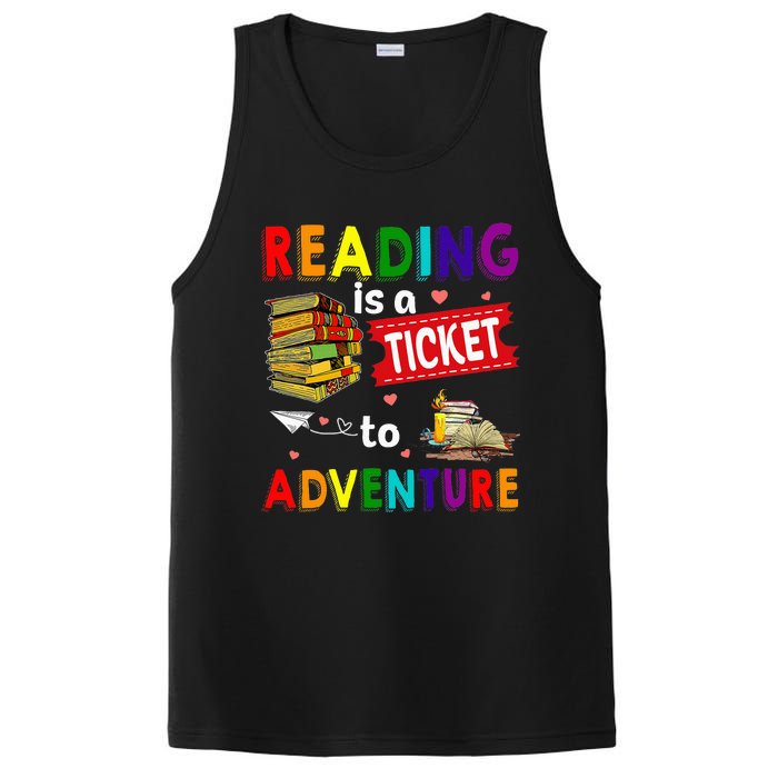 Reading Is A Ticket To Adventure funny Teacher Book PosiCharge Competitor Tank