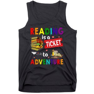 Reading Is A Ticket To Adventure funny Teacher Book Tank Top