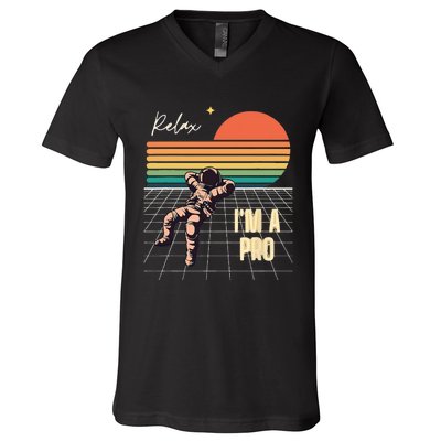 Relax I'm a Pro featuring Astronaut in retro space V-Neck T-Shirt