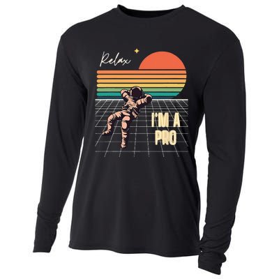 Relax I'm a Pro featuring Astronaut in retro space Cooling Performance Long Sleeve Crew