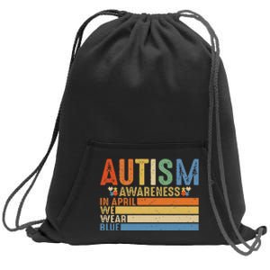 Retro IN APRIL WE WEAR BLUE Puzzle Autism Awareness Month Sweatshirt Cinch Pack Bag