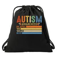 Retro IN APRIL WE WEAR BLUE Puzzle Autism Awareness Month Drawstring Bag