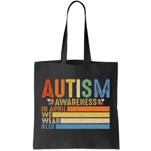 Retro IN APRIL WE WEAR BLUE Puzzle Autism Awareness Month Tote Bag