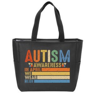 Retro IN APRIL WE WEAR BLUE Puzzle Autism Awareness Month Zip Tote Bag