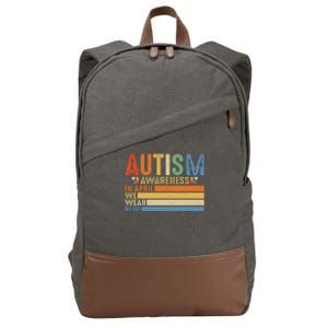 Retro IN APRIL WE WEAR BLUE Puzzle Autism Awareness Month Cotton Canvas Backpack