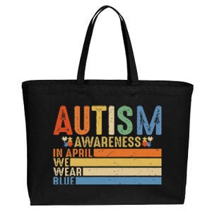 Retro IN APRIL WE WEAR BLUE Puzzle Autism Awareness Month Cotton Canvas Jumbo Tote