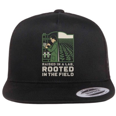 Raised in a Lab Rooted in the Field Agricultural Science Flat Bill Trucker Hat