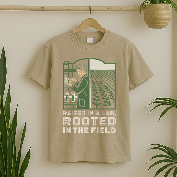 Raised in a Lab Rooted in the Field Agricultural Science T-Shirt