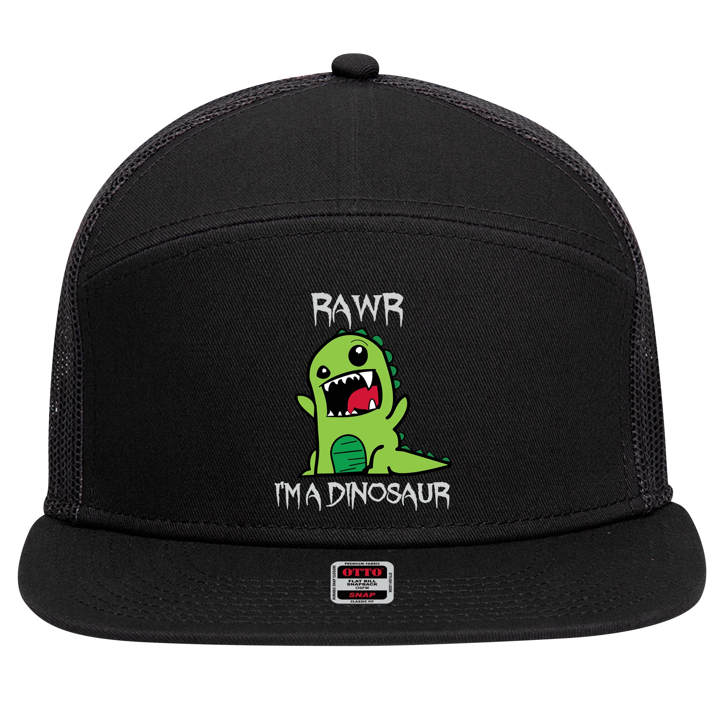 Rawr IM A Dinosaur Cartoon Trex Monster 7 Panel Mesh Trucker Snapback Hat