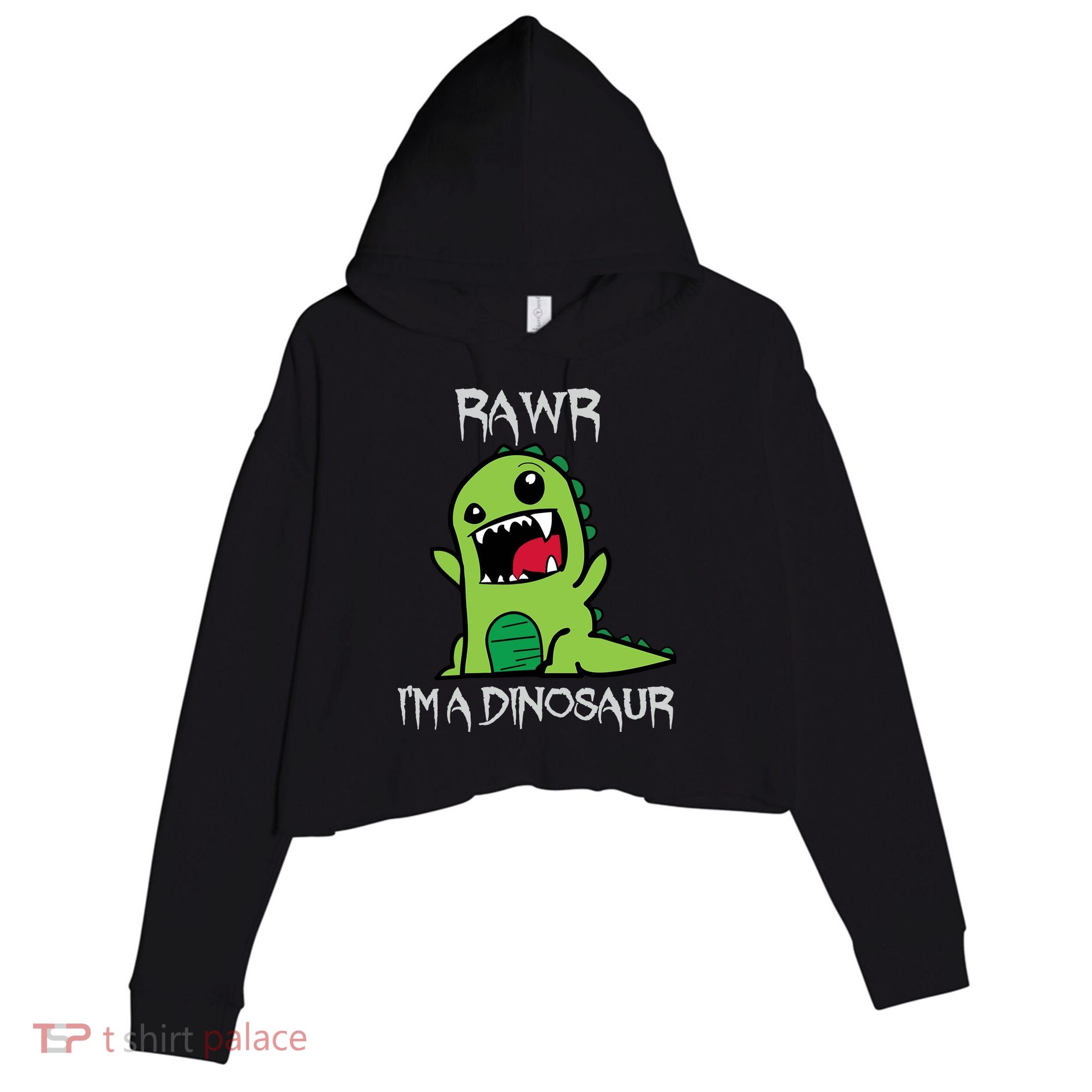 Rawr IM A Dinosaur Cartoon Trex Monster Crop Fleece Hoodie