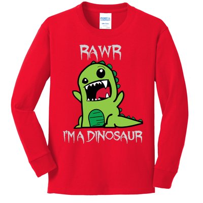 Rawr IM A Dinosaur Cartoon Trex Monster Kids Long Sleeve Shirt