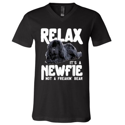 Relax ItS A Newfie Not A Freakin Bear Newfoundland Dog V-Neck T-Shirt