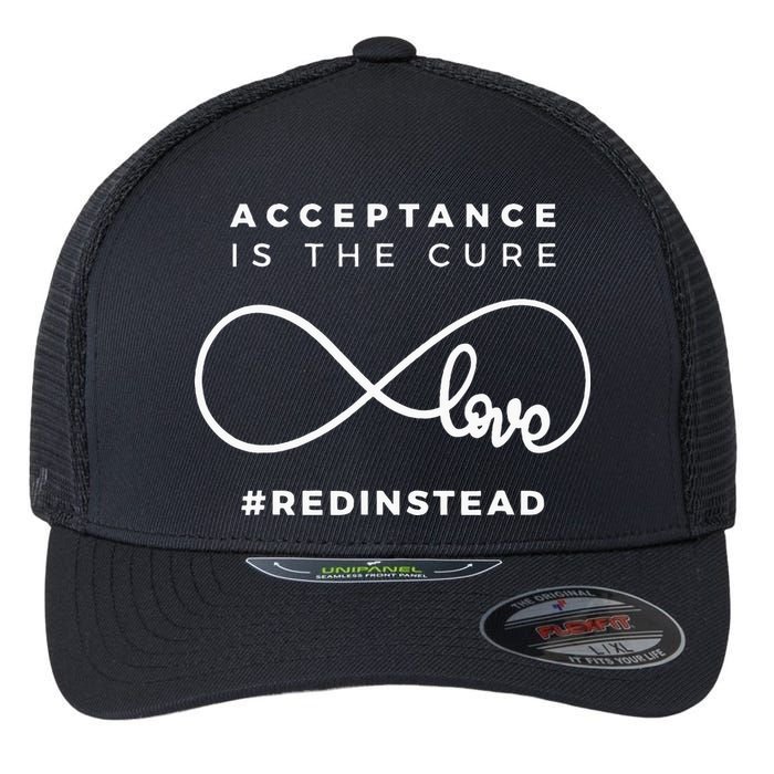 Red Instead Acceptance Of Autism Flexfit Unipanel Trucker Cap