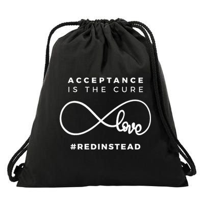 Red Instead Acceptance Of Autism Drawstring Bag