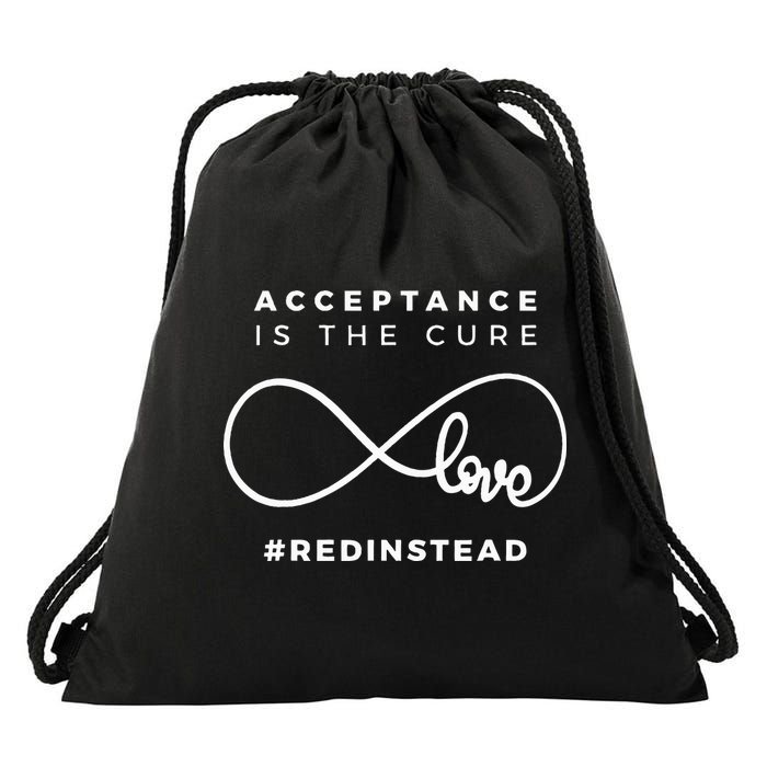 Red Instead Acceptance Of Autism Drawstring Bag