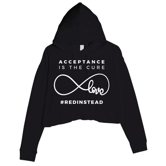 Red Instead Acceptance Of Autism Crop Fleece Hoodie