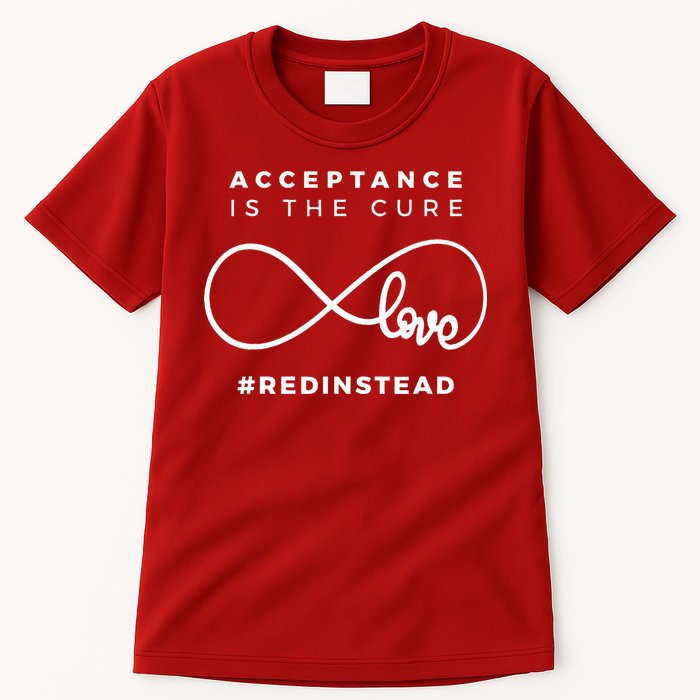 Red Instead Acceptance Of Autism Tall T-Shirt