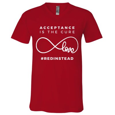 Red Instead Acceptance Of Autism V-Neck T-Shirt