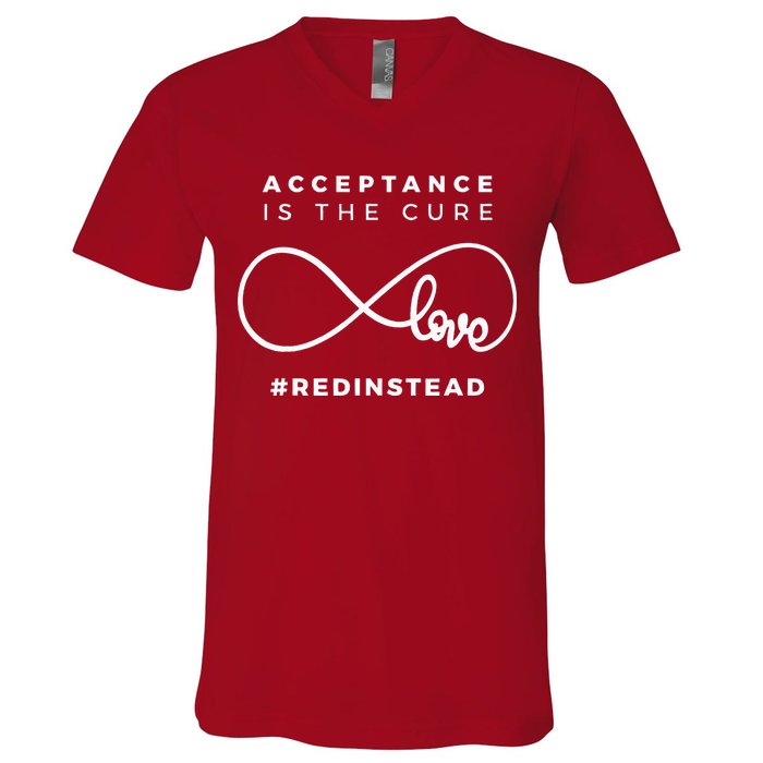 Red Instead Acceptance Of Autism V-Neck T-Shirt
