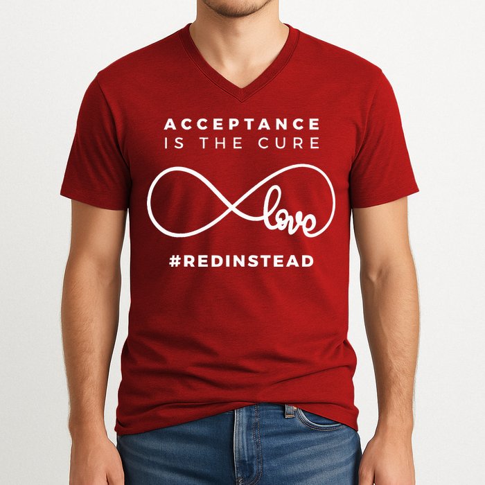 Red Instead Acceptance Of Autism V-Neck T-Shirt