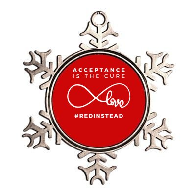 Red Instead Acceptance Of Autism Metallic Star Ornament