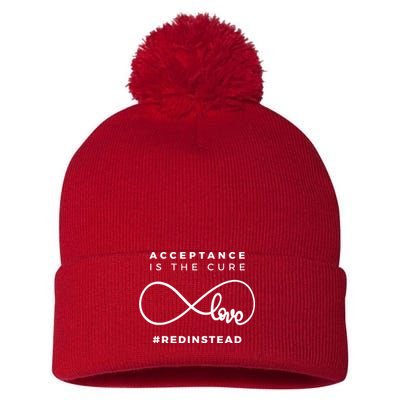 Red Instead Acceptance Of Autism Pom Pom 12in Knit Beanie