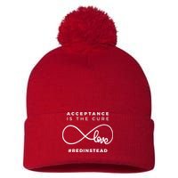 Red Instead Acceptance Of Autism Pom Pom 12in Knit Beanie