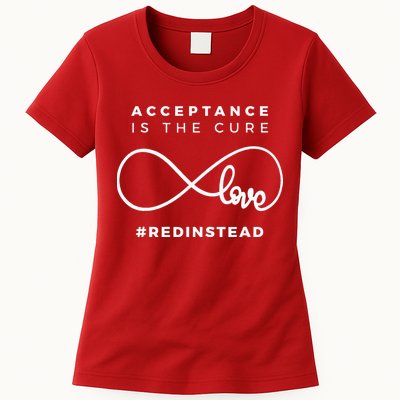 Red Instead Acceptance Of Autism Womens T-Shirt