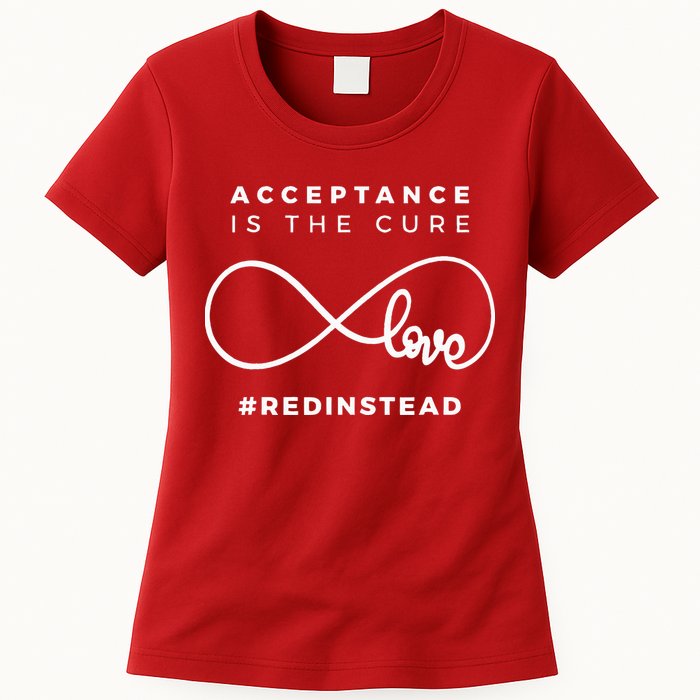 Red Instead Acceptance Of Autism Womens T-Shirt