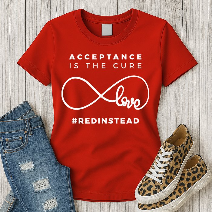 Red Instead Acceptance Of Autism Womens T-Shirt