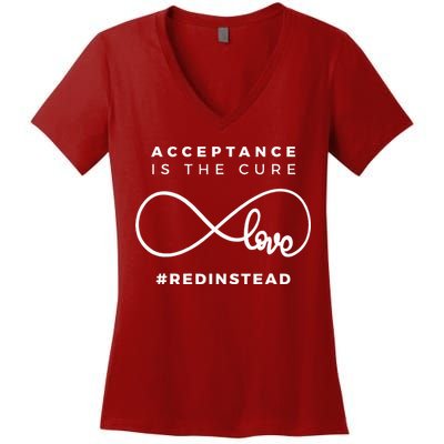 Red Instead Acceptance Of Autism Women's V-Neck T-Shirt