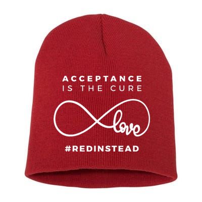 Red Instead Acceptance Of Autism Short Acrylic Beanie