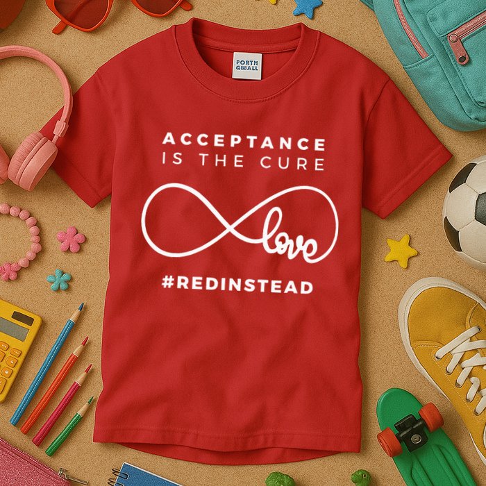 Red Instead Acceptance Of Autism Kids T-Shirt