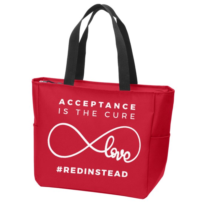 Red Instead Acceptance Of Autism Zip Tote Bag