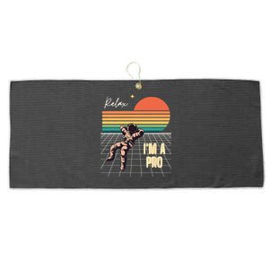 Relax Im A Pro Featuring Astronaut In Retro Space Large Microfiber Waffle Golf Towel