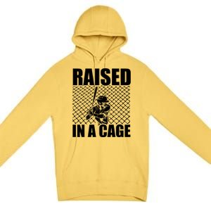 Raised In A Cage Baseball Training Batter Catcher Pitch Gift Premium Pullover Hoodie