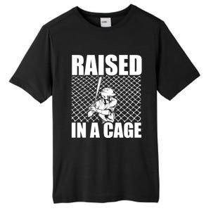 Raised In A Cage Baseball Training Batter Catcher Pitch Gift Tall Fusion ChromaSoft Performance T-Shirt