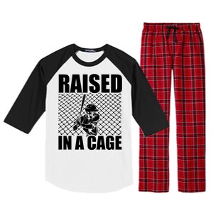 Raised In A Cage Baseball Training Batter Catcher Pitch Gift Raglan Sleeve Pajama Set