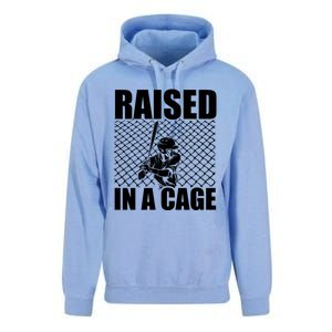 Raised In A Cage Baseball Training Batter Catcher Pitch Gift Unisex Surf Hoodie