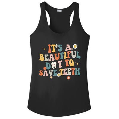 Retro Its A Beautiful Day To Save Th Dental Dentist Ladies PosiCharge Competitor Racerback Tank