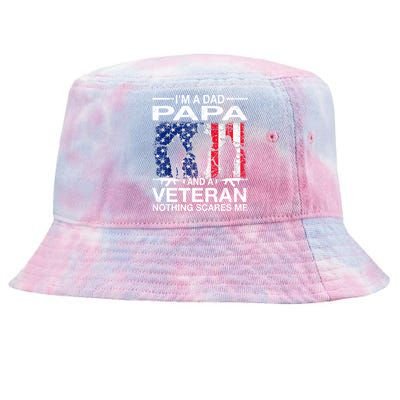 Retro I'm A Dad Papa And Veteran Usa Flag Father Day Grandpa Gift Tie-Dyed Bucket Hat