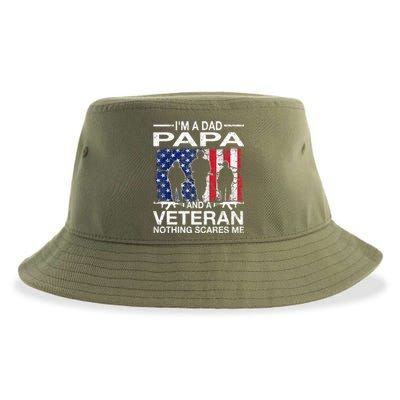 Retro I'm A Dad Papa And Veteran Usa Flag Father Day Grandpa Gift Sustainable Bucket Hat